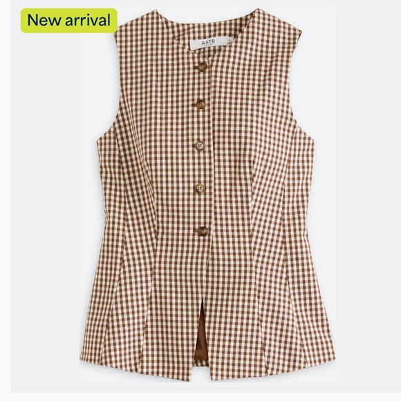 Astr Tops - Astr Karan Vest -Brown Checkered Button-Up Vest